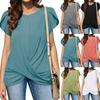 Women's T-Shirts - Summer Women's Solid Color Crew Neck Twist Knot Short Sleeve T-shirt Casual Top for Daily Fashion