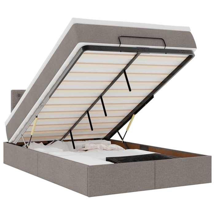 Exclusive House - Ottoman Bed with Mattress and LED Taupe 120x190 Cm Fabric