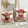 Highland Cow And Flower Cushion Cover Soft Plush Fabric Double-Sided Printed Sofa Cushion Cover For All Seasons Home Decor Gift