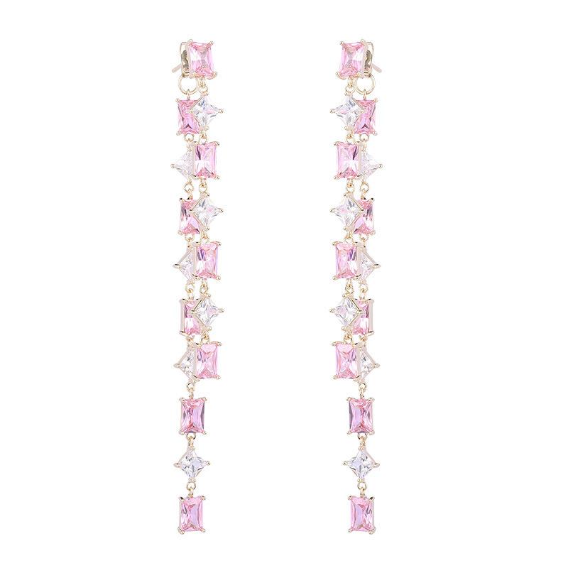 Removable Two Wear Sweet Super Fairy Zircon Earrings To Modify The Face Shape And Show Thin Sugar Cube Pink Diamond Fringed Earrings Earrings.
