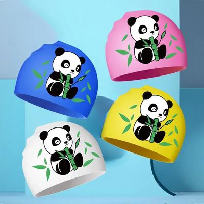 Neue Badekappe für Jungen und Mädchen, niedlicher Cartoon-Panda, Silikon, hochelastisch, wasserdicht, für Kinder, Schwimmbadzubehör, Badehut
