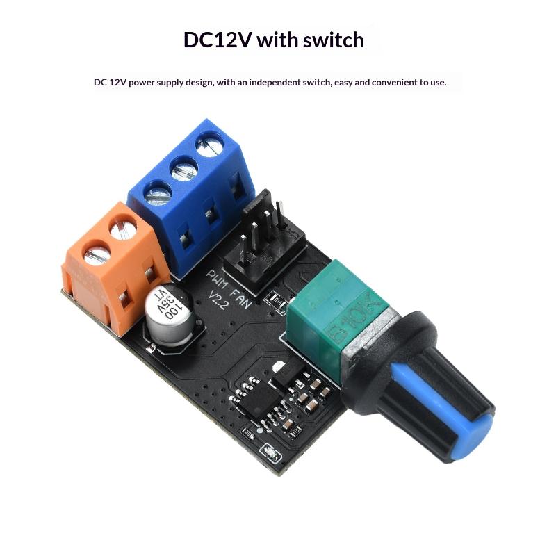 DC12V PWM Fläkthastighetsregulator Modul Med Strömbrytare 3/4-tråds Motorregulator Elektrisk Fläkthastighetskontrollratt För Dator PC-chassi