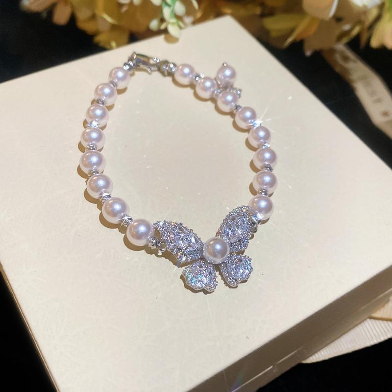 Manta rose zircon butterfly pearl bracelet exquisite elegance daily versatile bracelet light luxury high-end jewelry women