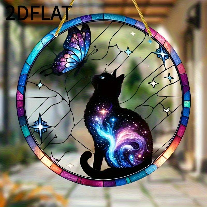 

Ловец солнца Галактический кот и бабочка . Акриловый морилка для декора для крыльца, сада, офиса. Идеальный подарок. чистый