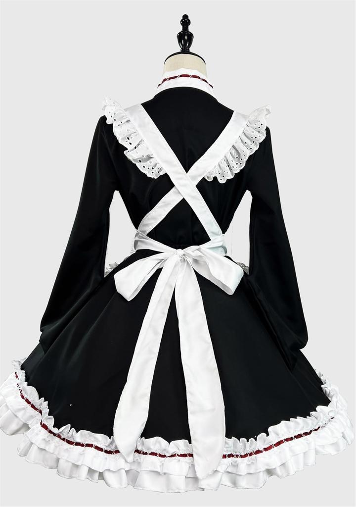 YZZYQQ Cute Maid Costume, Cosplay Set, Women's, Cute Cosplay Dress, Japanese-Style Maid Outfit, Long Sleeves, Chinese Style, Black, Size XL