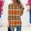 Women Plus Size Round Neck Three Quarter Sleeve Geometric Printed Pointed Hem Casual Blouse