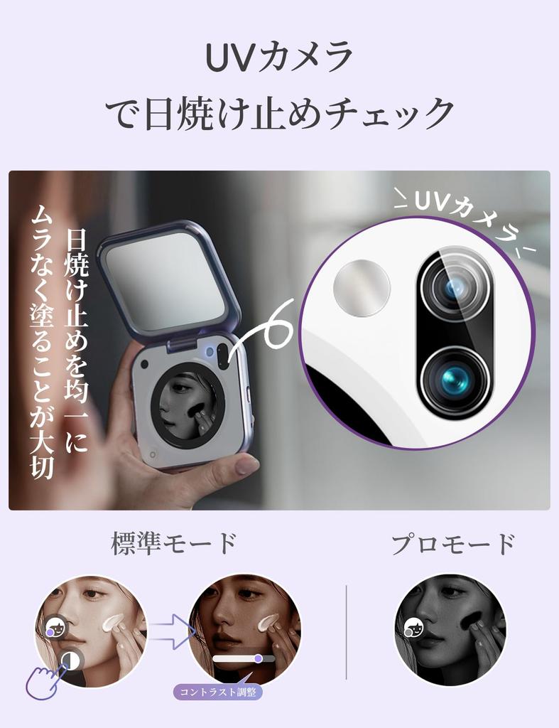 Inewme Schauspieler-Spiegel mit UV USB LED Stufenlos UV Luftfeuchtigkeit Make-up Perfekter Tragbarer Checker, Wiederaufladbar, Licht, 3-Farben Dimmung, Sensorisch, Anzeige,