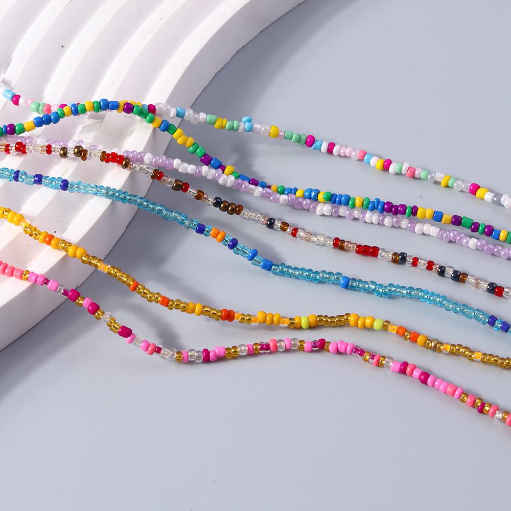 Fashion Candy Color Beaded Necklace Colorful Beads Boho Choker Necklace for Women Girls Holiday Jewelry Gifts