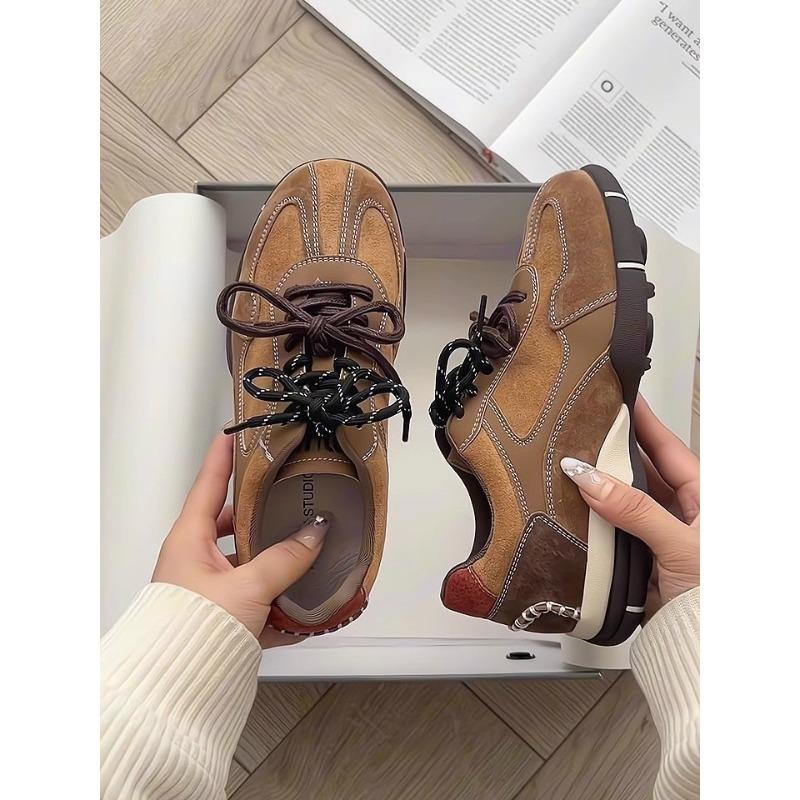 

Niche retro women s autumn thick-soled inner height-increasing brown casual sneakers 40 коричневый