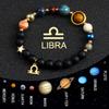 Universe Galaxy Eight Planets 12 Constellation Bracelets for Women Natural Stone Solar System Bracelets Libra Virgo Leo Jewelry