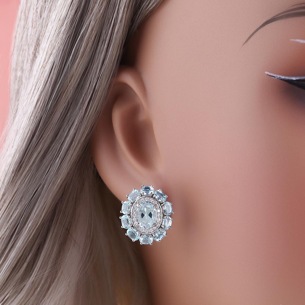 2026,Flower Design Earrings Natural November Birthstone Sky Blue Topaz 925 Sterling Silver Fine Jewelry for Women's Banquet Gift