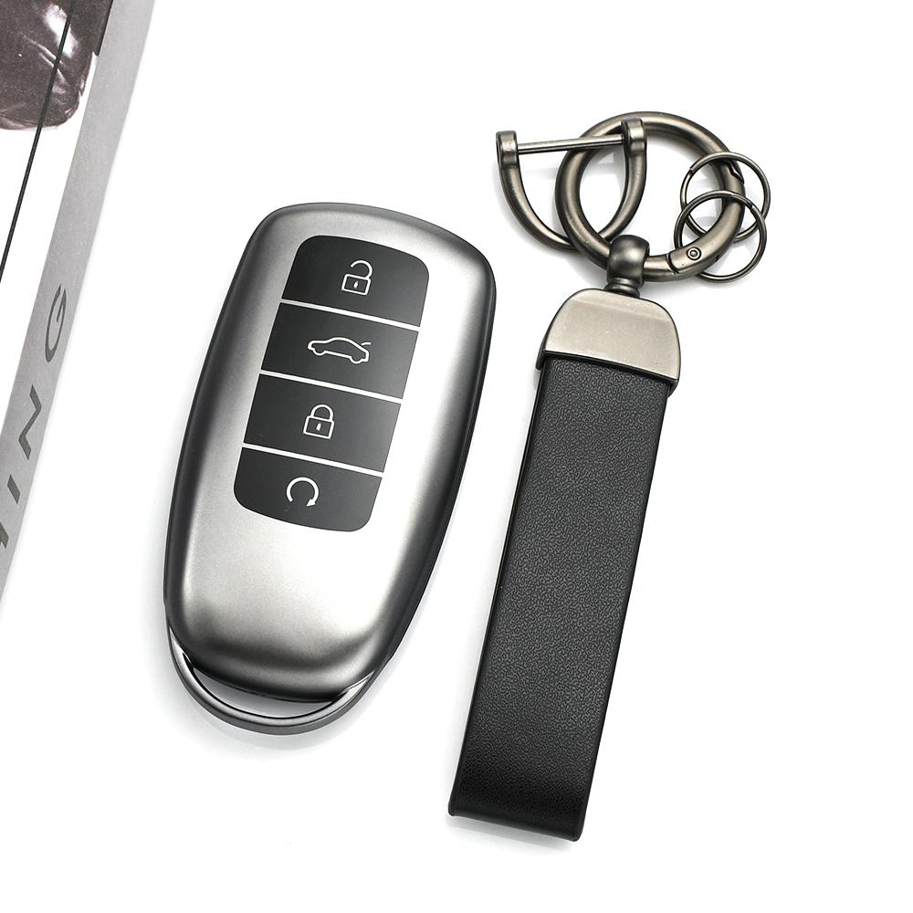 Gun Grey Tpu Auto Shell Fob Accessories For Chery Tiggo 8Plus New 5 Plus 7Pro Omoda 5 Tiggo 8 Pro Car Key Case Cover Keychain