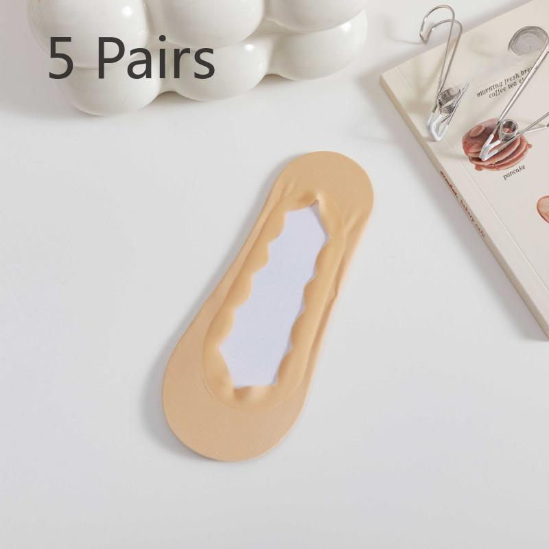 

5 пар женских летних тонких шелковых носков-лодочек из чистого хлопка с подошвой против катания на коньках 5 Pairs телесный