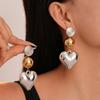 Contrast Color Metallic Geometric Love Earrings, Elegant High-end Earrings for Women