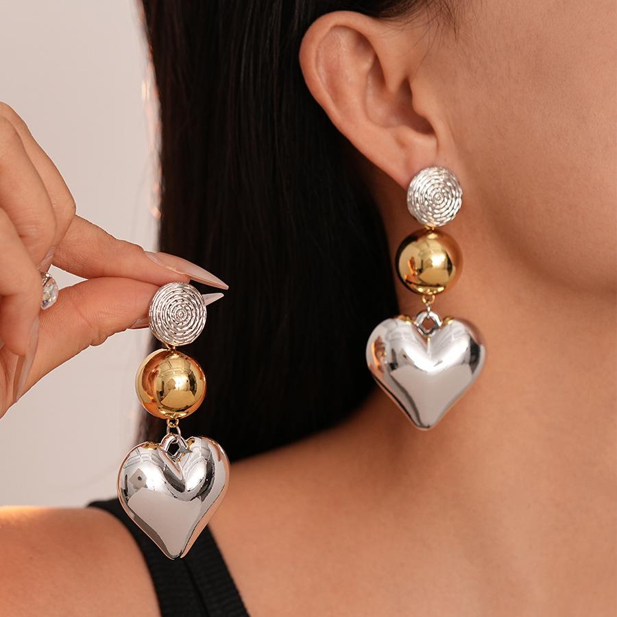 

Contrast Color Metallic Geometric Love Earrings, Elegant High-end Earrings for Women