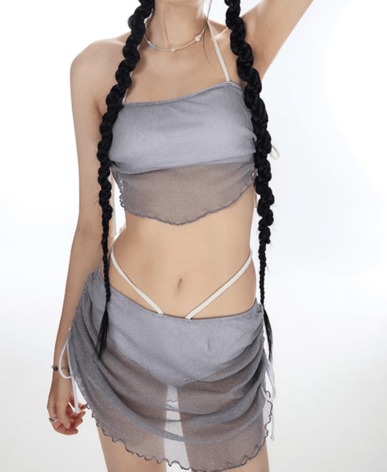 

Женский сексуальный купальник бикини на тонких бретельках - Раздельный купальник для пляжа, горячих источников и отпусков M серый