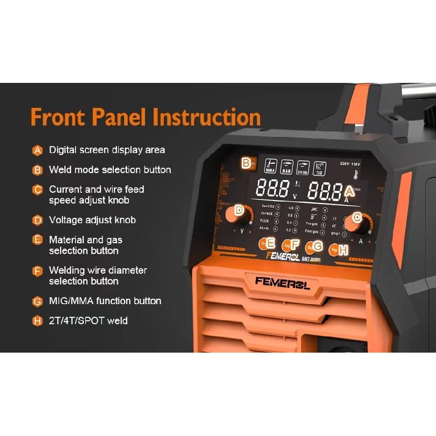 FEMEROL 6 In 1 Gas MIG Gasless Flux Core Stick Lift TIG Spot Welding Spool Gun Compatible Aluminum Welding Machine 110V/220V