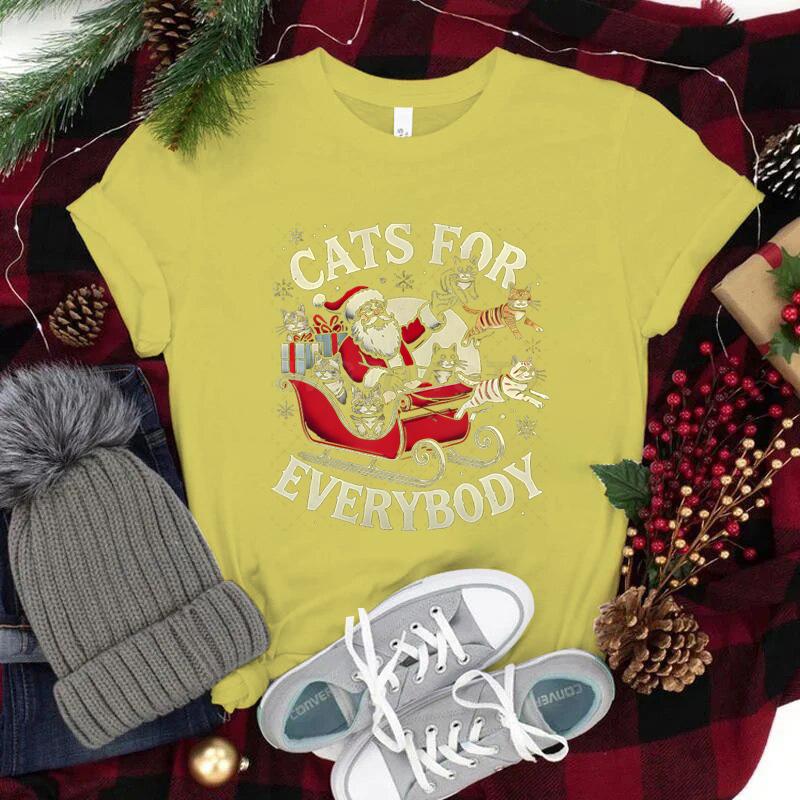 

Cats for Everybody Graphic T Shirts Unisex Women Christmas Party Gifts Round Neck Short Sleeve Tee Christmas Santa Fashion Tops 4XL