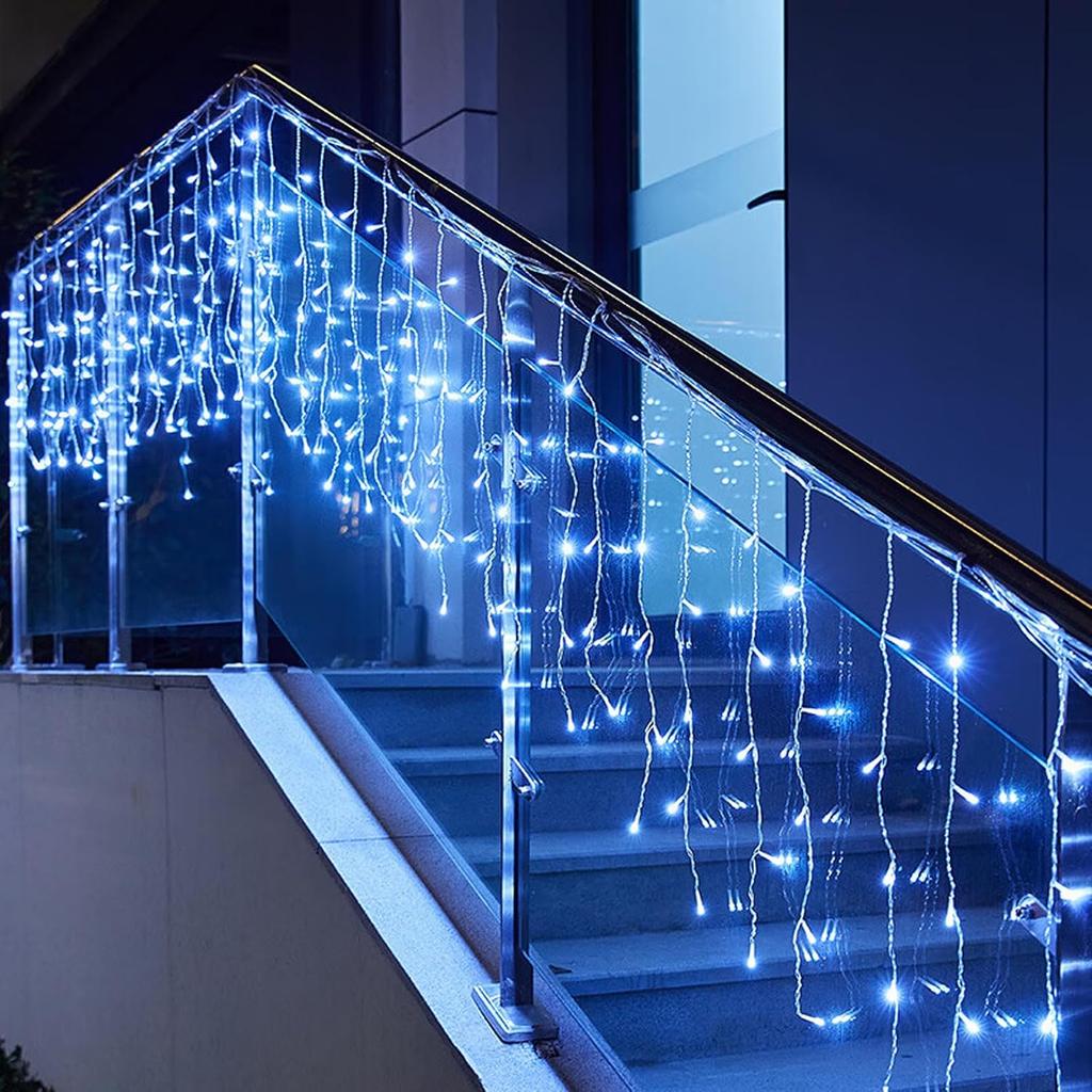 Lumières Guirlande Glaçons LED GTSYDING, 96 LED 4M 8 Modes Rideau Extensible Guirlande Lumineuse de Noël Plafond Suspendu Scintillement Lumières à Mémoire pour Extérieur Intérieur