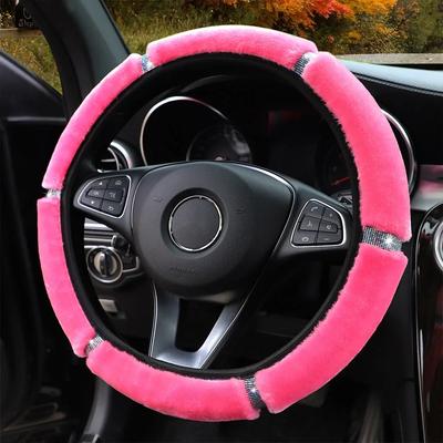 Weicher Plüsch-Autolenkradbezug mit Strasssteinen, Winter-Innenausstattung, 37–38 cm, Lenkradbezug, Auto-Styling für Damen