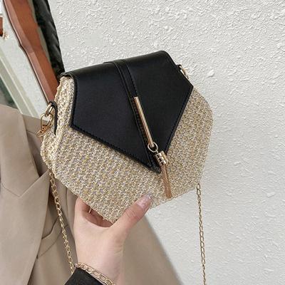 Küçük Hasır Kadın Çantası Bayan Zincir Omuz Çantaları El Yapımı Plaj Crossbody Çanta Örgü Çanta