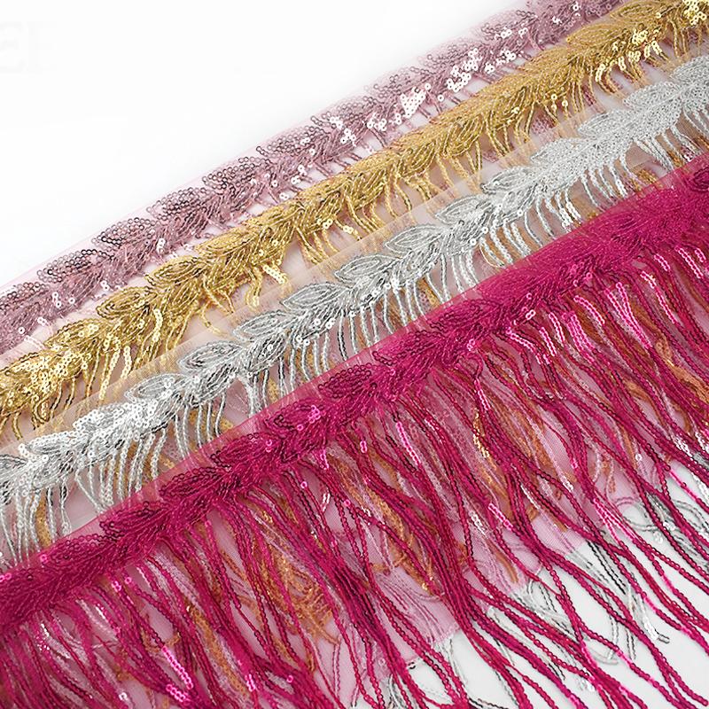 10 Yards 20cm Colorful Sequin Shiny Tassel Lace Trim Ribbon Fringe Diy Handmade Dance Performance Stage Costume Curtain Decor