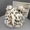 Autumn and Winter Leopard Print Fashion Fisherman Hat Women Cute Little Bear Ear Thickened for Keep Warmth Ear Protection No Eaves Hat