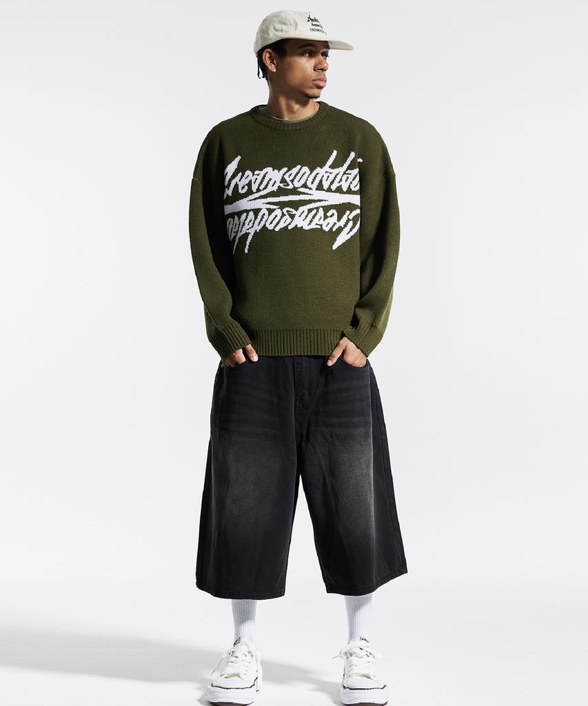 CREAM SODA LAB Big Graphic Jacquard Knit Sweatshirt Khaki