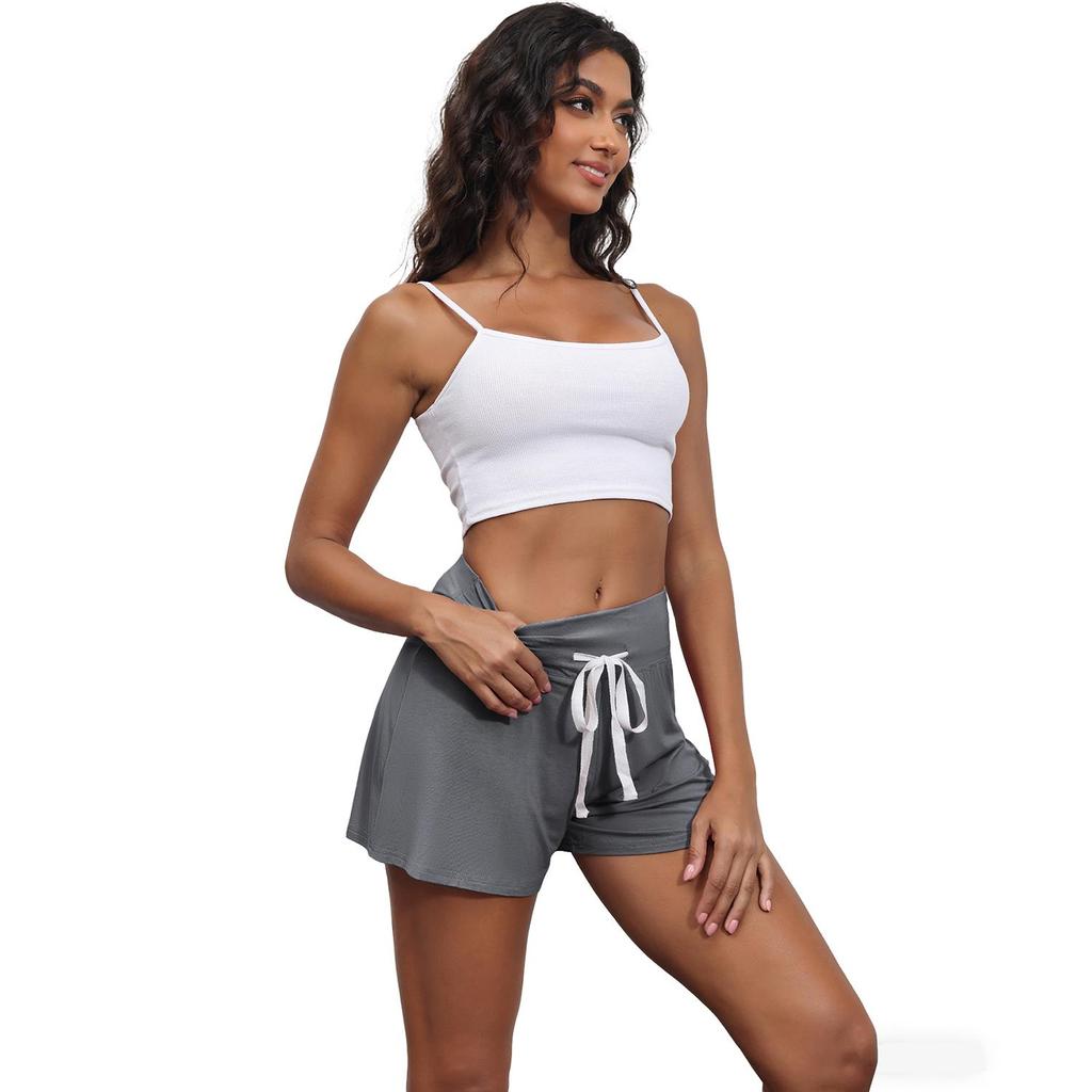 Women’s Shorts Rayon Solid Color Half Pants Sporty Yogo Bottoms High Waist with Drawstring Casual Wear