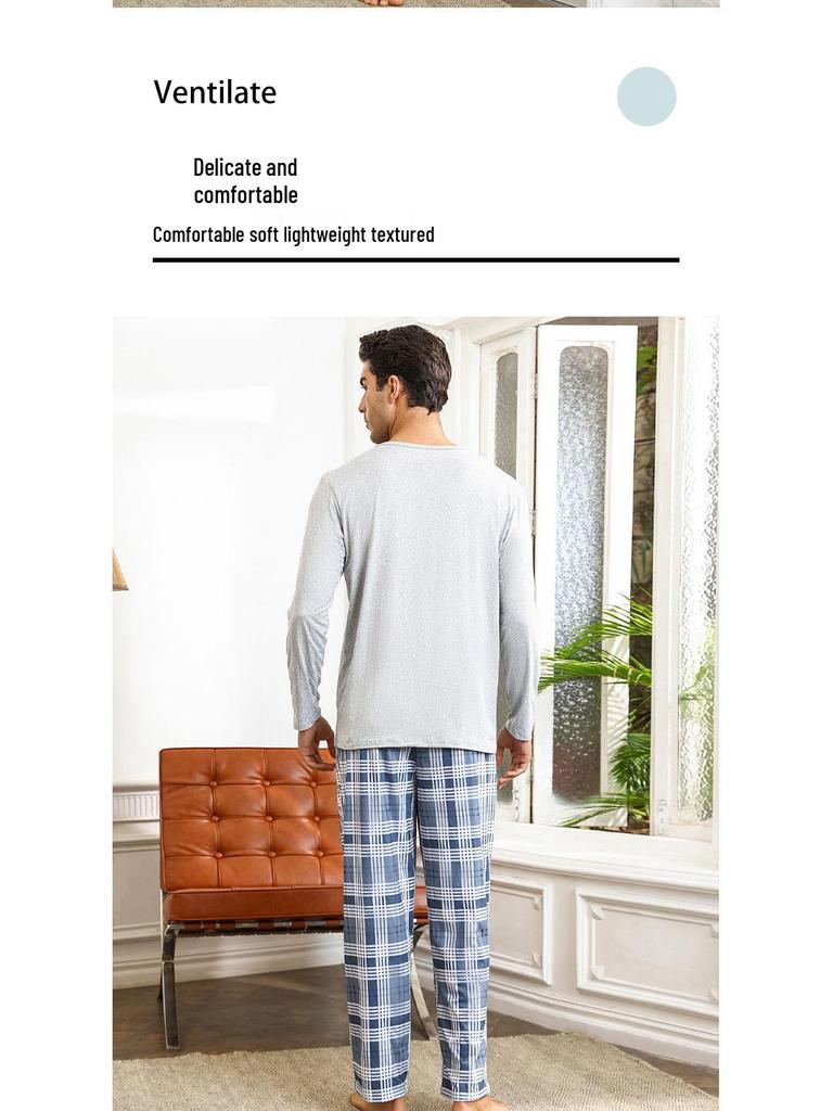 Men's Long-Sleeve Pajama Set - Casual Wearable Two-Piece for Autumn/Winter