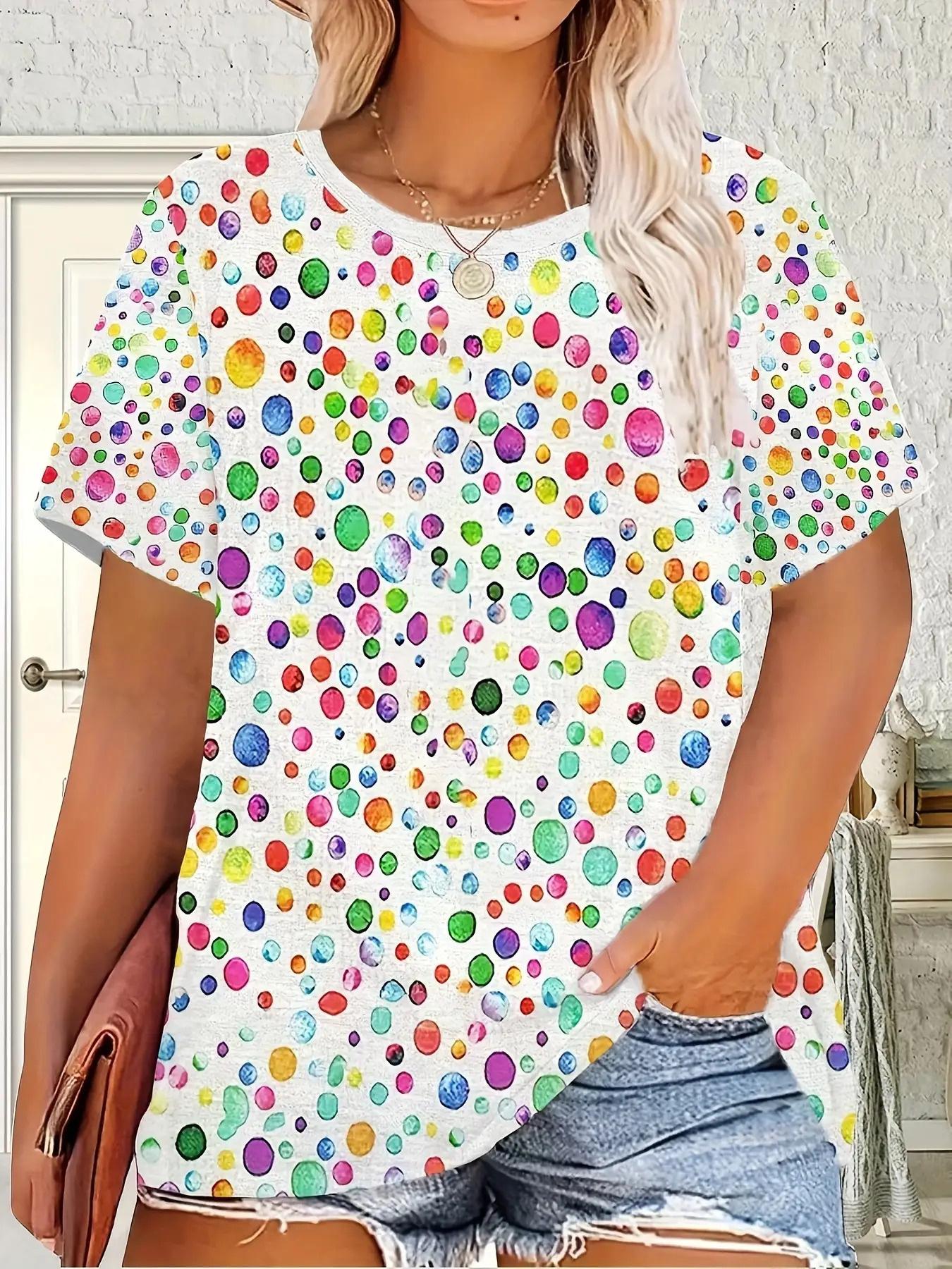 

Women S (0XL-9XL) Printed Soft Rainbow Bead Pattern T-Shirt - Soft Texture Round Neck Short Sleeve Top - Casual Elegant Vacation Style Daily Summer Sh S дубильная кора