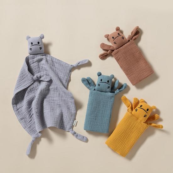 Cotton Baby Security Blanket Hippo Loveys with Bite-Friendly Corners Teething Safe Baby Towel for Newborns Infants
