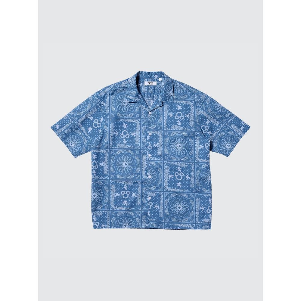 

Uniqlo Disney в синей хлопковой льняной рубашке с коротким рукавом 63 BLUE/MEN L
