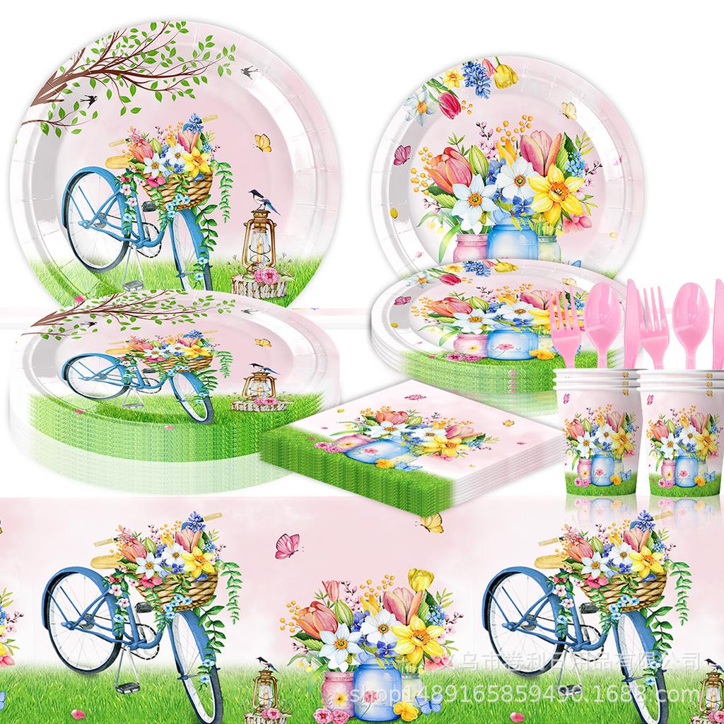 Spring Flowers Flower Theme Party Supplies Tableware Paper Plates Paper Cups Tissue Tablecloths Party Decorations
