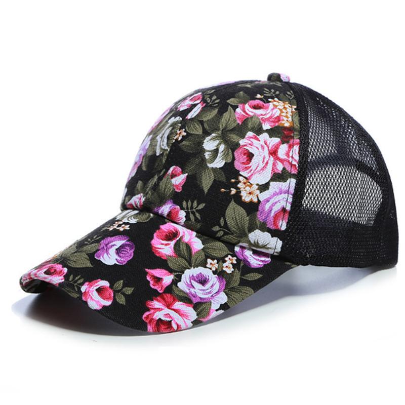 

2021 Simple Women s Baseball Cap Summer Multicolor Flower Printing Girls Snapback Brethable Adjustable Mesh Casual Wild Sun Hat
