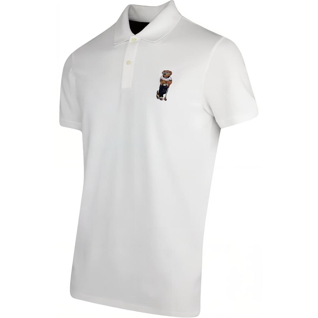 Polo Ralph Lauren Bear Embroidered Straight Cut Short Sleeve Polo Shirt Men Tops White 781862841-001