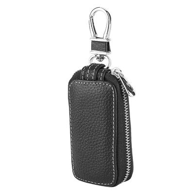 PU Leather Car Smart Key Keychain Holder Case Remote Key Fob Bag Black