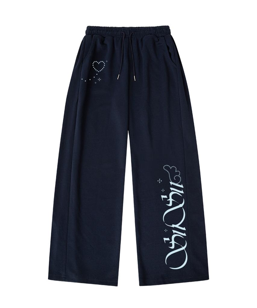 PAGESIISII Sisi Angel Stone Print Side Pleat Wide Sweatpants Light Pink