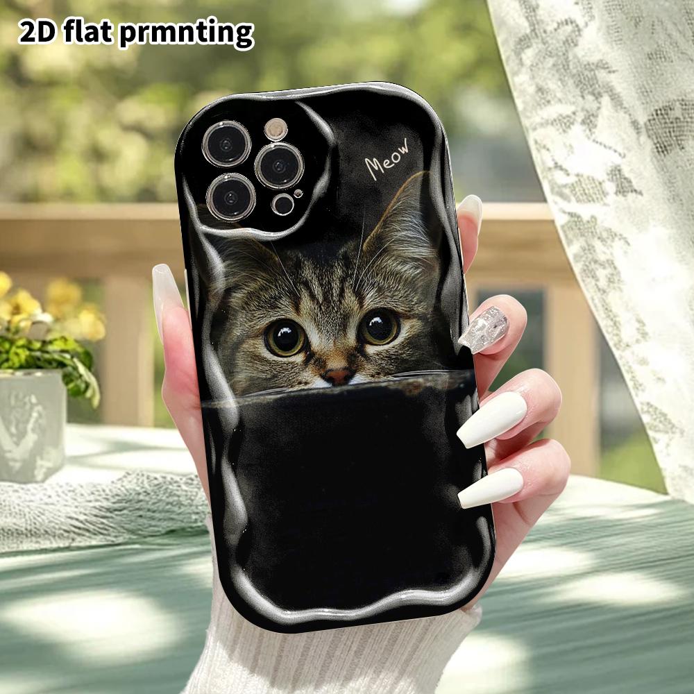Phone Case: 2D Flat, Fits iPhone 18 17 16 15 14 13 12Pro, Peeking Tabby Cat, Perfect Christmas and Halloween Holiday Gift