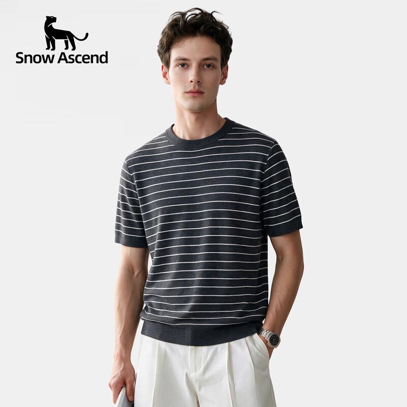 Snow Ascend Men's Merino Wool Blend Striped Short Sleeve T-Shirt