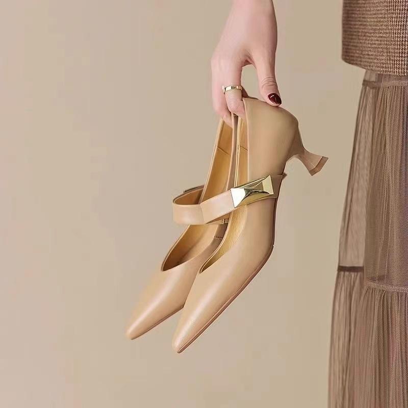 Fashion Temperament women's shoes pointed shallow top single shoe fashionable and versatile metal decoration fine heel women's shoes