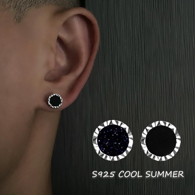 Kolczyki posrebrzane S925 z czarnym agatem dla mężczyzn i kobiet – Modne, indywidualne, idealne dla par