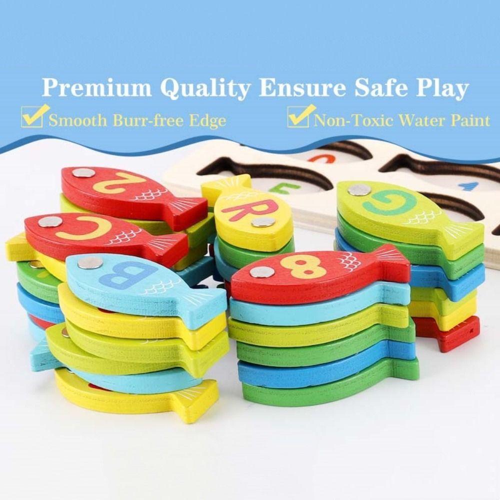 Early Educational Letter Number Puzzle Wooden Fishing Game Toy Kids Fishing Toys Birthday Gift