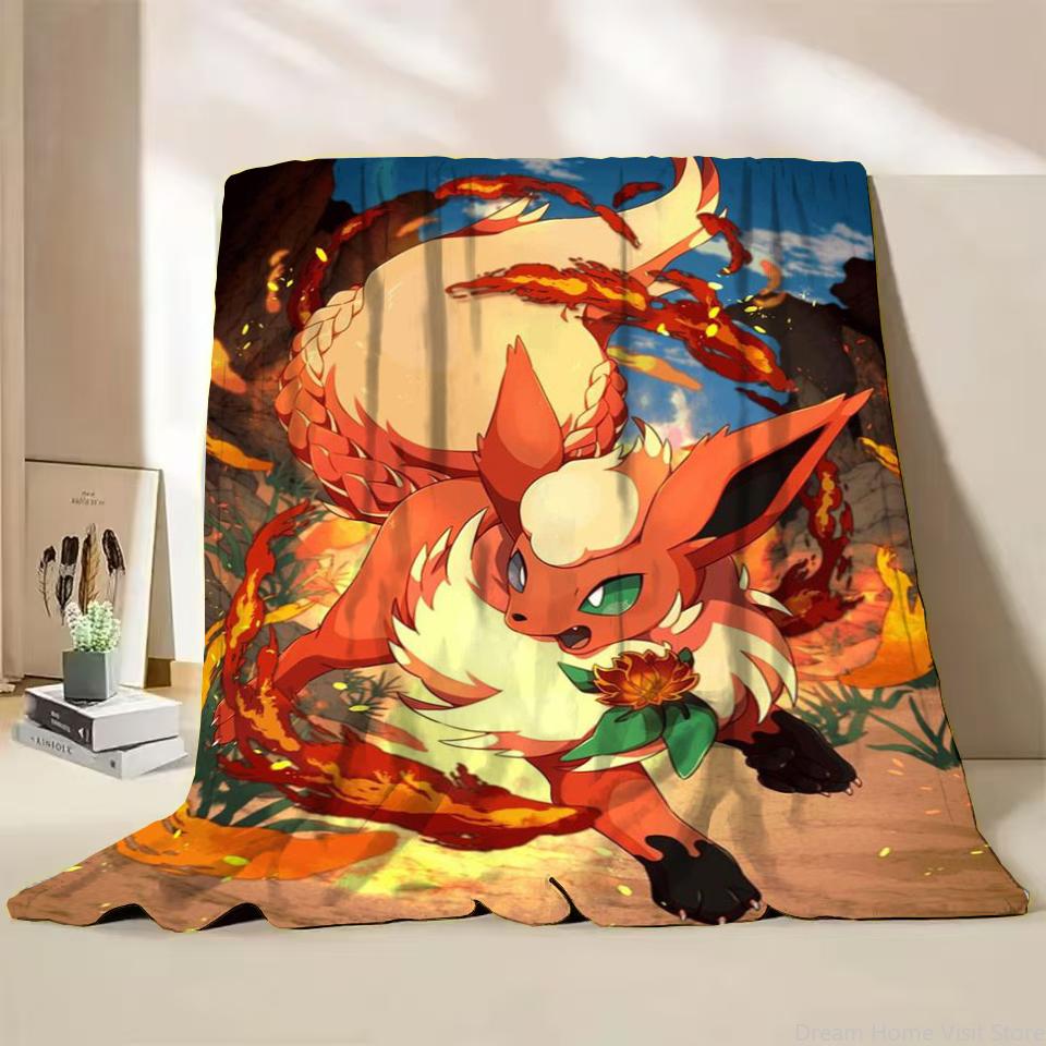 Pokémon Evoli Flanell-Kuscheldecke für Bett Sofa Zuhause Schlafzimmer Büro Reisen Kinder-Überwurfdecke Kinder Winter Warm Weich Geschenke
