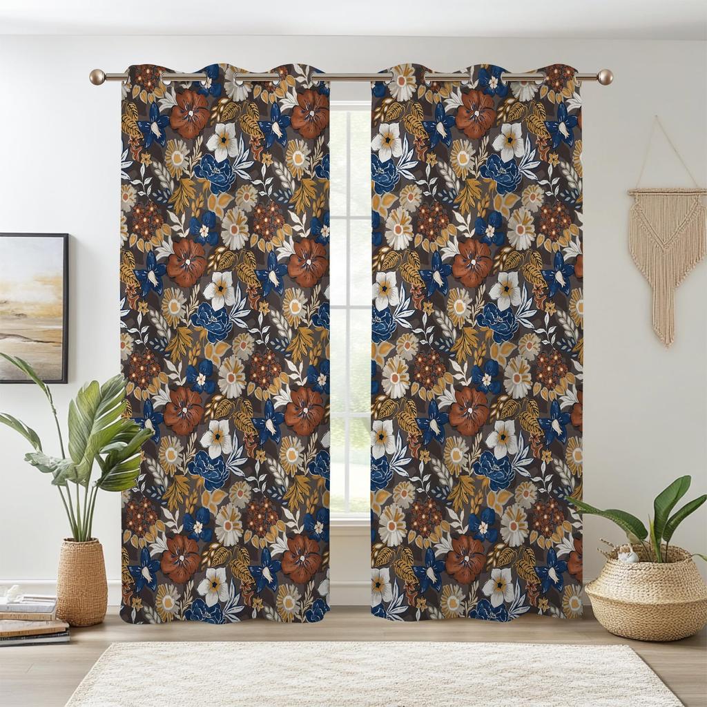 Botanical Floral Curtains Plant Peony Flowers Window Bedroom Thermal Insulated Living Room Drapes Curtain Light Blocking Polyester Ideal For