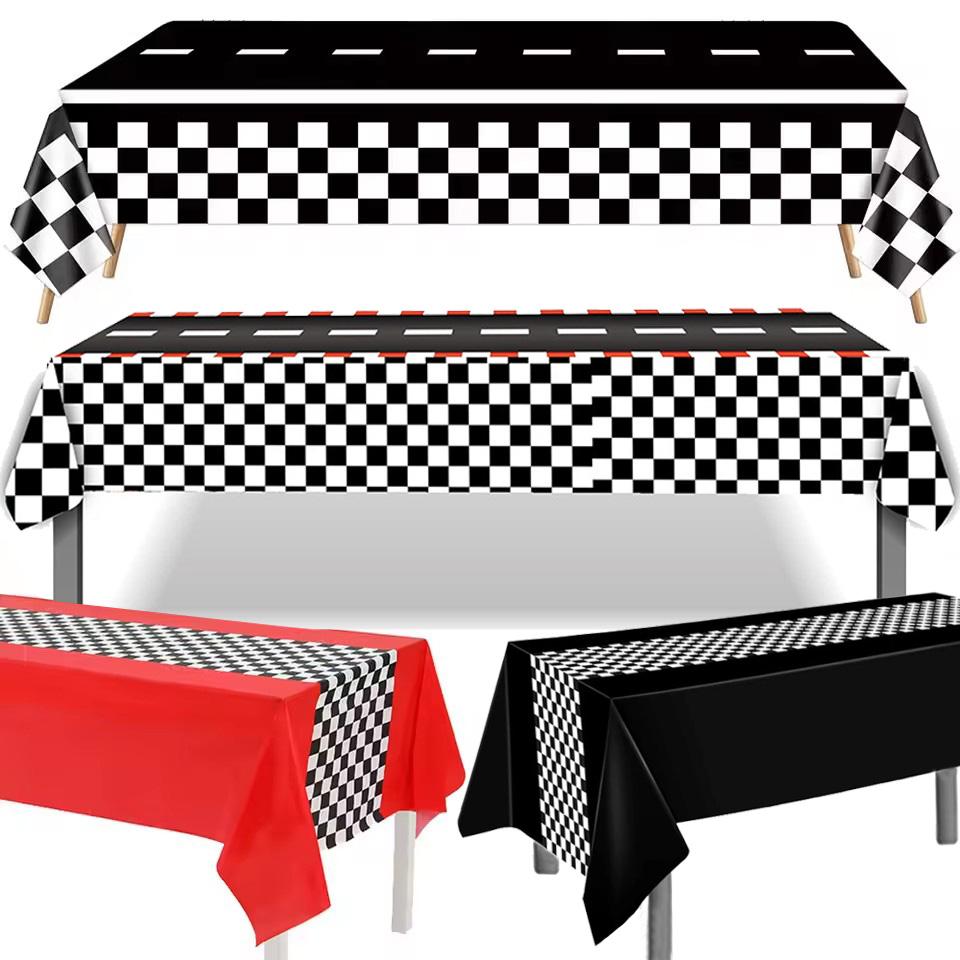 Checkered Race Car Party Tablecloths Black White Checkered Flag Tablecloth Racetrack Tablecover Racing Birthday Party Supplies