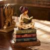 Handmade Carved Wood Figures Wooden Autumn Figurine for Thanksgiving And Halloween Decor, Retro Fall Reading Character Ornaments Table Decor
