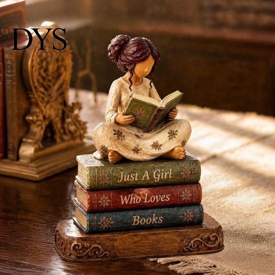 Handmade Carved Wood Figures Wooden Autumn Figurine for Thanksgiving And Halloween Decor, Retro Fall Reading Character Ornaments Table Decor