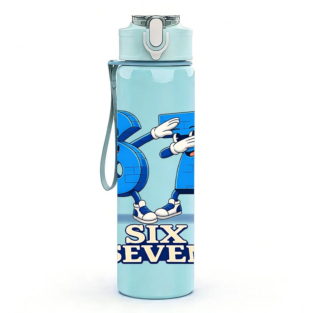 1PC Big Blue Number 67 Graffiti Print 750ml Color Plastic Sports Water Bottle Leakproof Flip Straw Lid Suitable for Sports Office Home Use