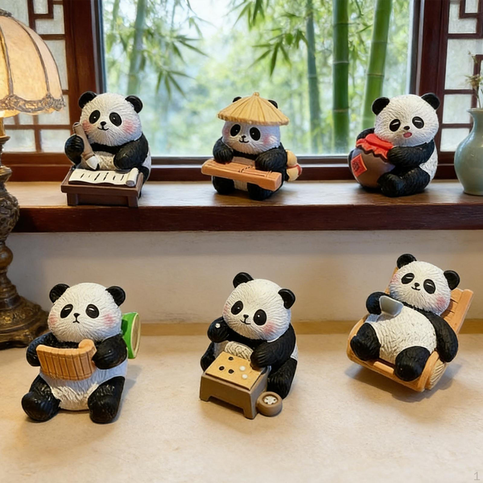 

6Pcs Panda Figurines Tabletop Ornament Cute Resin Modern Small Statues Animal Sculptures for Living
